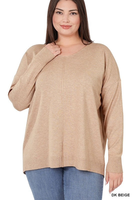 Zenana Plus Hi Low Front Seam Sweater - Online Only