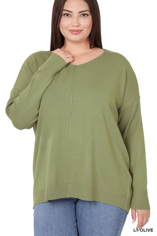 Zenana Plus Hi Low Front Seam Sweater - Online Only