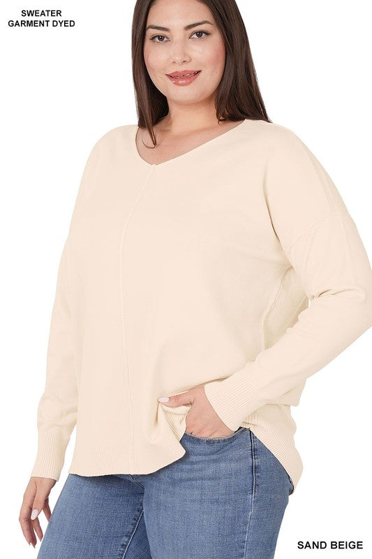 Zenana Plus Hi Low Front Seam Sweater - Online Only