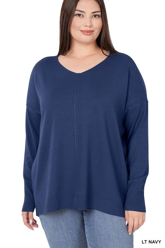 Zenana Plus Hi Low Front Seam Sweater - Online Only