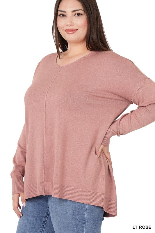 Zenana Plus Hi Low Front Seam Sweater - Online Only