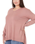 Zenana Plus Hi Low Front Seam Sweater - Online Only