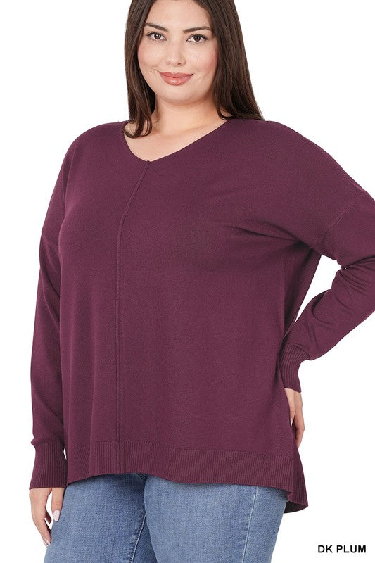 Zenana Plus Hi Low Front Seam Sweater - Online Only