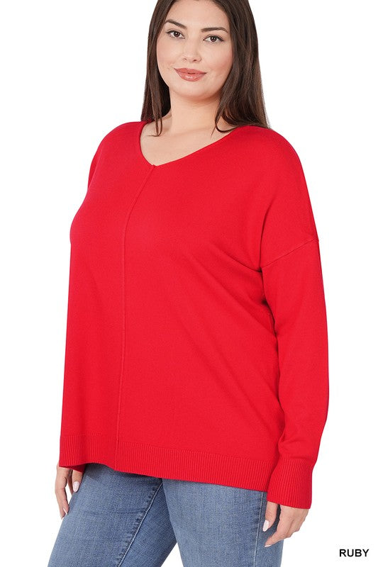 Zenana Plus Hi Low Front Seam Sweater - Online Only