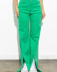 Front Slit Wide Leg Tencel Pants