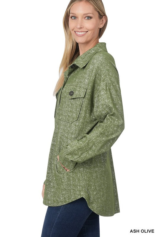 Zenana Melange Knit Shacket with Pockets - Online Only