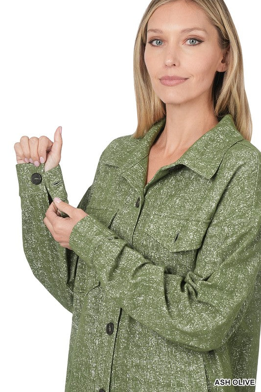 Zenana Melange Knit Shacket with Pockets - Online Only