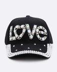 LOVE Crystal Embelished Denim Cap