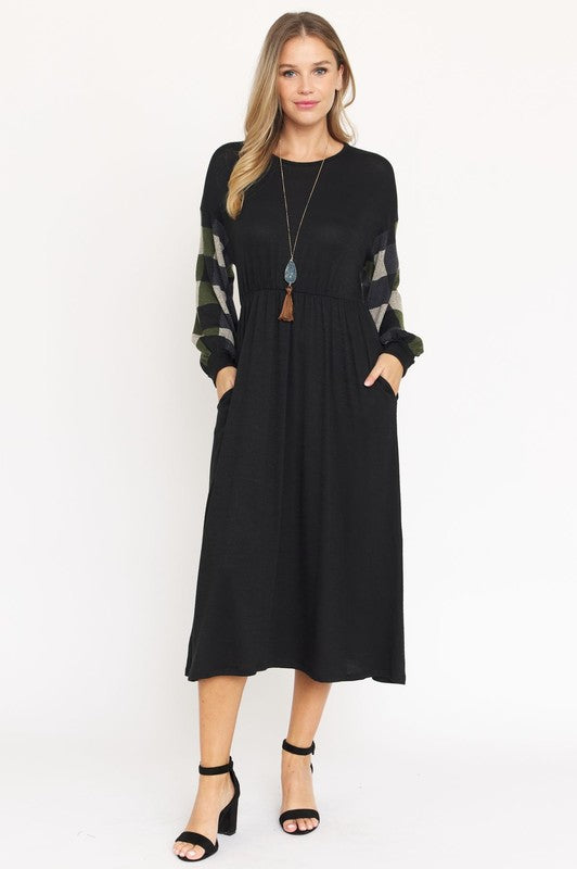 PLUS Knit Bishop Sleeve Tea Length Dress