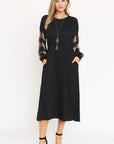 Knit Bishop Sleeve Tea Length Dress