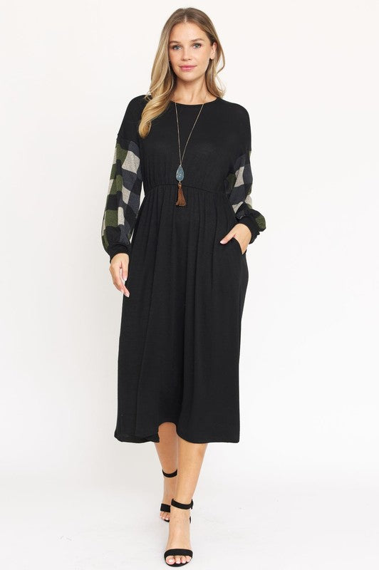 PLUS Knit Bishop Sleeve Tea Length Dress