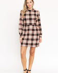 High Neck Plaid Sheath Dress