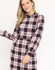 High Neck Plaid Sheath Dress