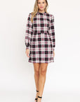 High Neck Plaid Sheath Dress