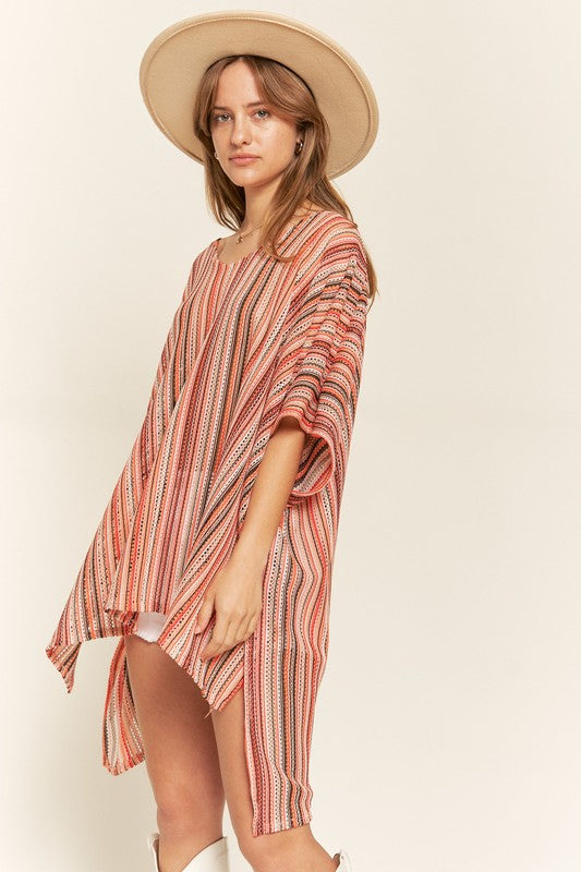 Jade By Jane Colorful Vertical Striped Poncho