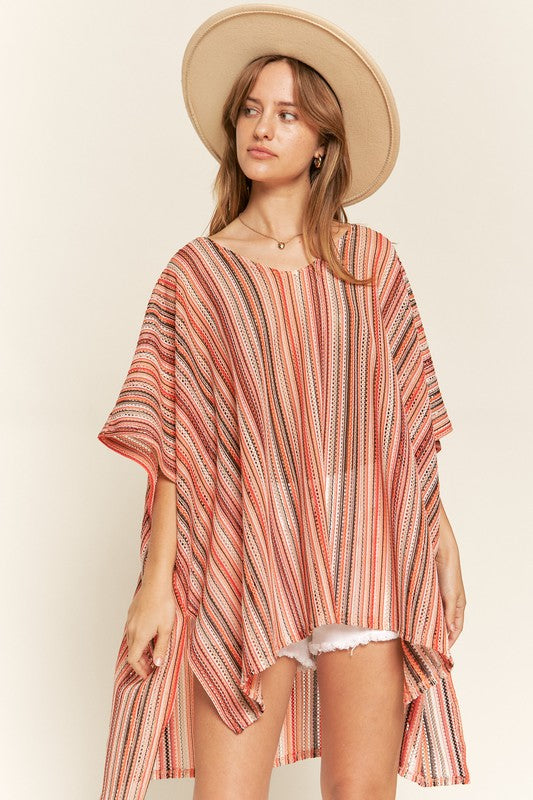 Jade By Jane Colorful Vertical Striped Poncho