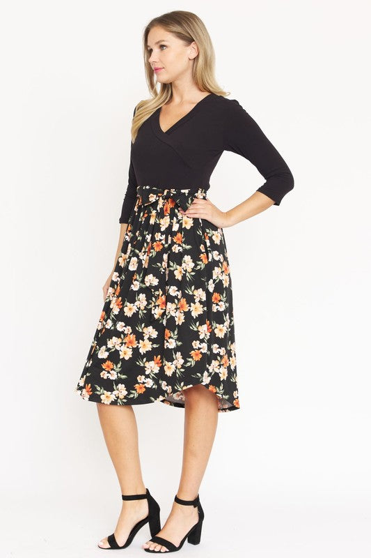 PLUS Surplice Floral Sash Midi Dress