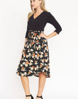 Surplice Floral Sash Midi Dress