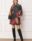 Bishop Sleeve Multi Patch Pattern Mini Dress