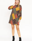 Bishop Sleeve Multi Patch Pattern Mini Dress