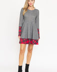 Terry Plaid Layered Fit And Flare Dress