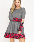 Terry Plaid Layered Fit And Flare Dress