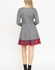 Terry Plaid Layered Fit And Flare Dress