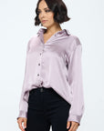 Renee C. Stretch Satin V neck Blouse with Collar