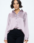 Renee C. Stretch Satin V neck Blouse with Collar