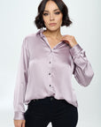 Renee C. Stretch Satin V neck Blouse with Collar