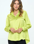 Renee C. Stretch Satin V neck Blouse with Collar