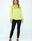 Renee C. Stretch Satin V neck Blouse with Collar