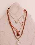 Leto Accessories Carnelian & Crystal Drop Multi Layered Necklace