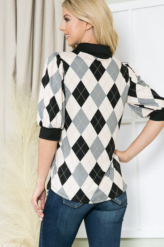 Collared Argyle Top