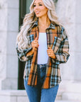 Women Plaid Block Buttoned Shirt with Pockets