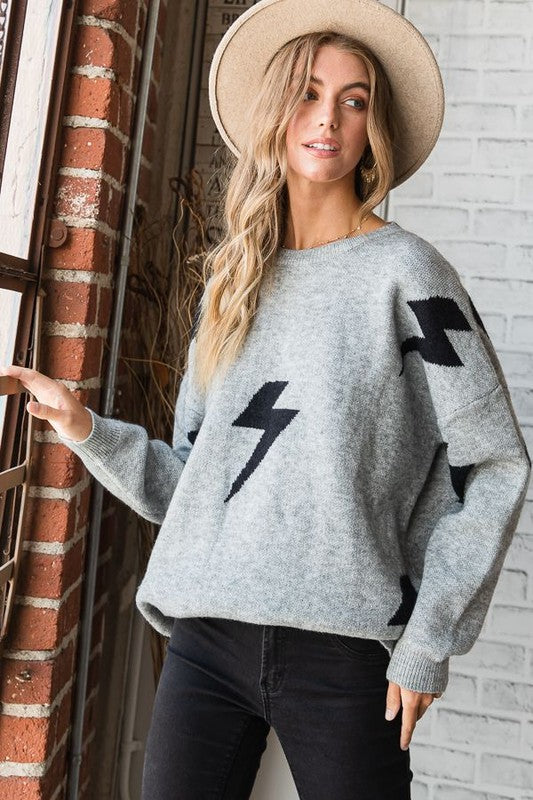 Jade By Jane Bolt Long Sleeve Crew Neck Sweater