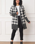 Long Buffalo Plaid Stripe Trim Open Cardigan