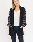 Bishop Sleeve Open Cardigan With Pockets