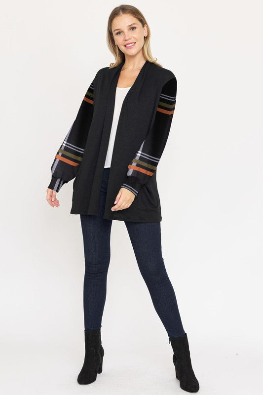 PLUS Bishop Sleeve Open Cardigan With Pockets