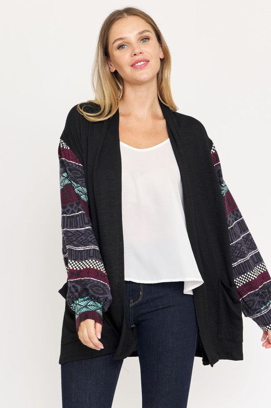 PLUS Bishop Sleeve Open Cardigan With Pockets