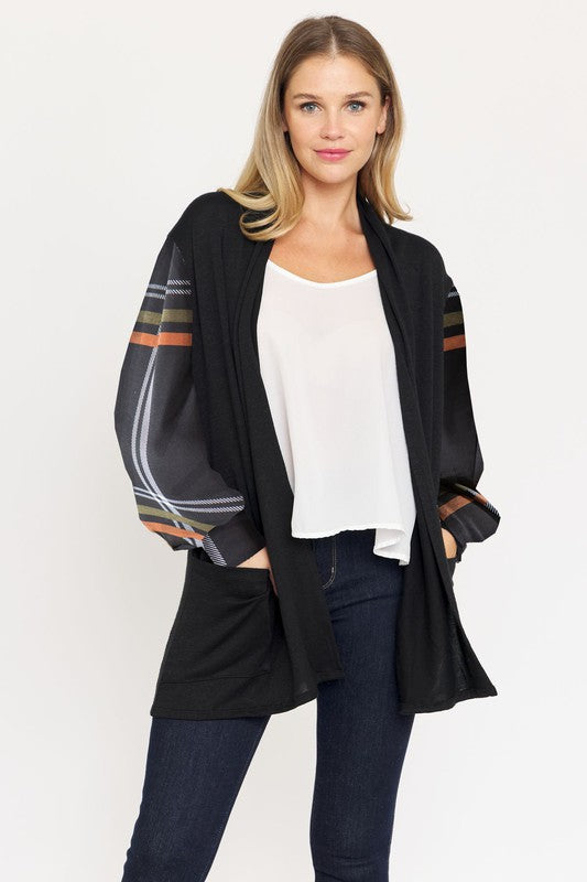 PLUS Bishop Sleeve Open Cardigan With Pockets