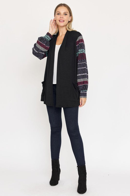 PLUS Bishop Sleeve Open Cardigan With Pockets