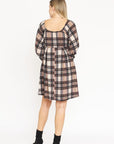 Plaid Balloon Sleeve Midi Dress