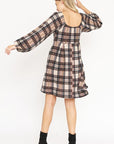 Plaid Balloon Sleeve Midi Dress