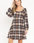 Plaid Balloon Sleeve Midi Dress