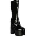 VINKELE Patent PU Platform Heeled Calf Boots