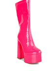 VINKELE Patent PU Platform Heeled Calf Boots