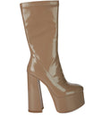 VINKELE Patent PU Platform Heeled Calf Boots