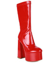 VINKELE Patent PU Platform Heeled Calf Boots