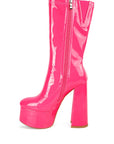 VINKELE Patent PU Platform Heeled Calf Boots